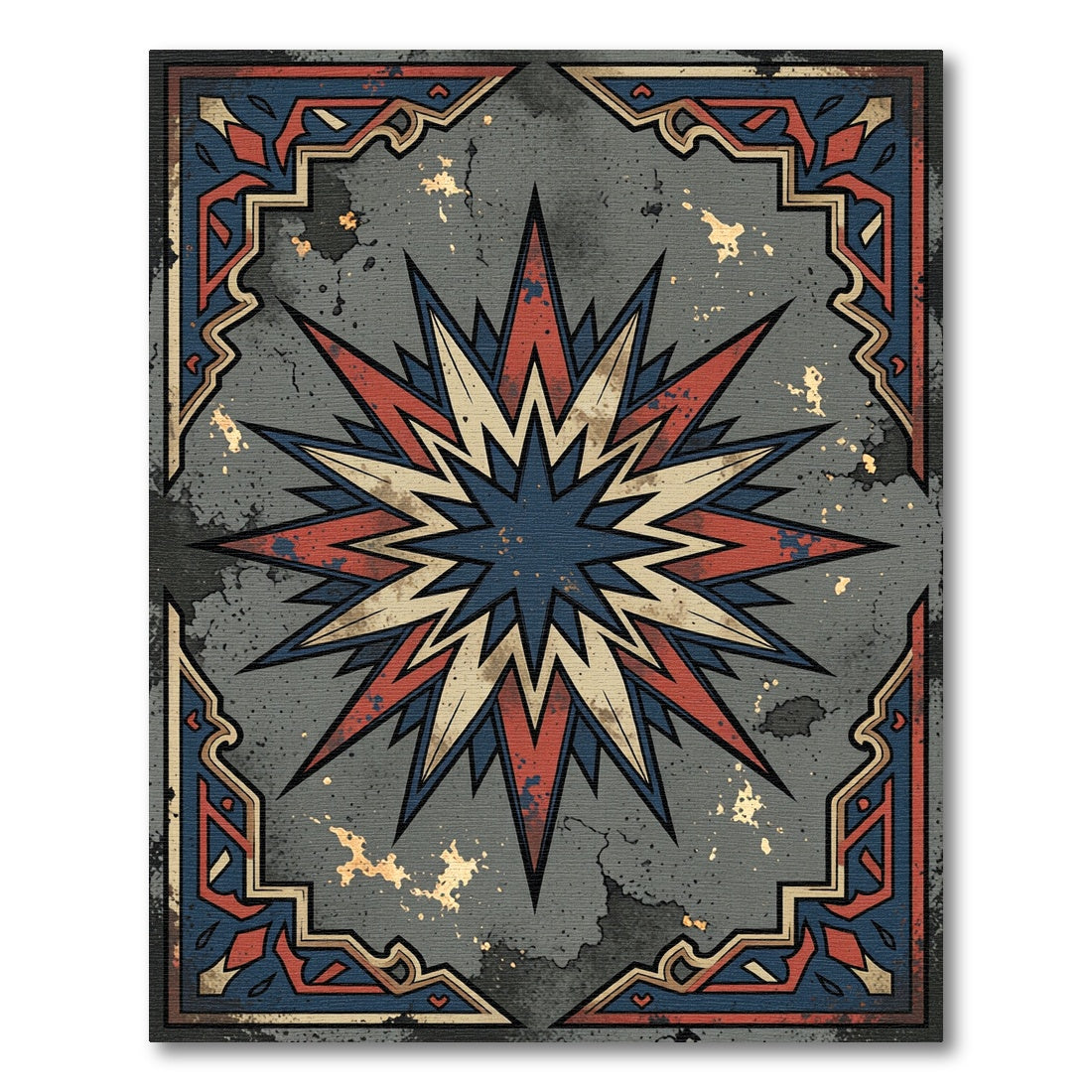 Distressed Midnight Star Geometric Emblem Rug