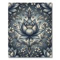 Elegant Blue Lotus Floral Damask Rug