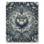 Elegant Blue Lotus Floral Damask Rug