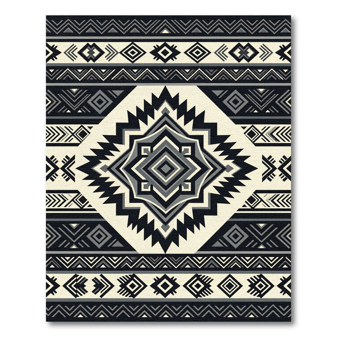 Monochrome Geometric Tribal Diamond Art Rug