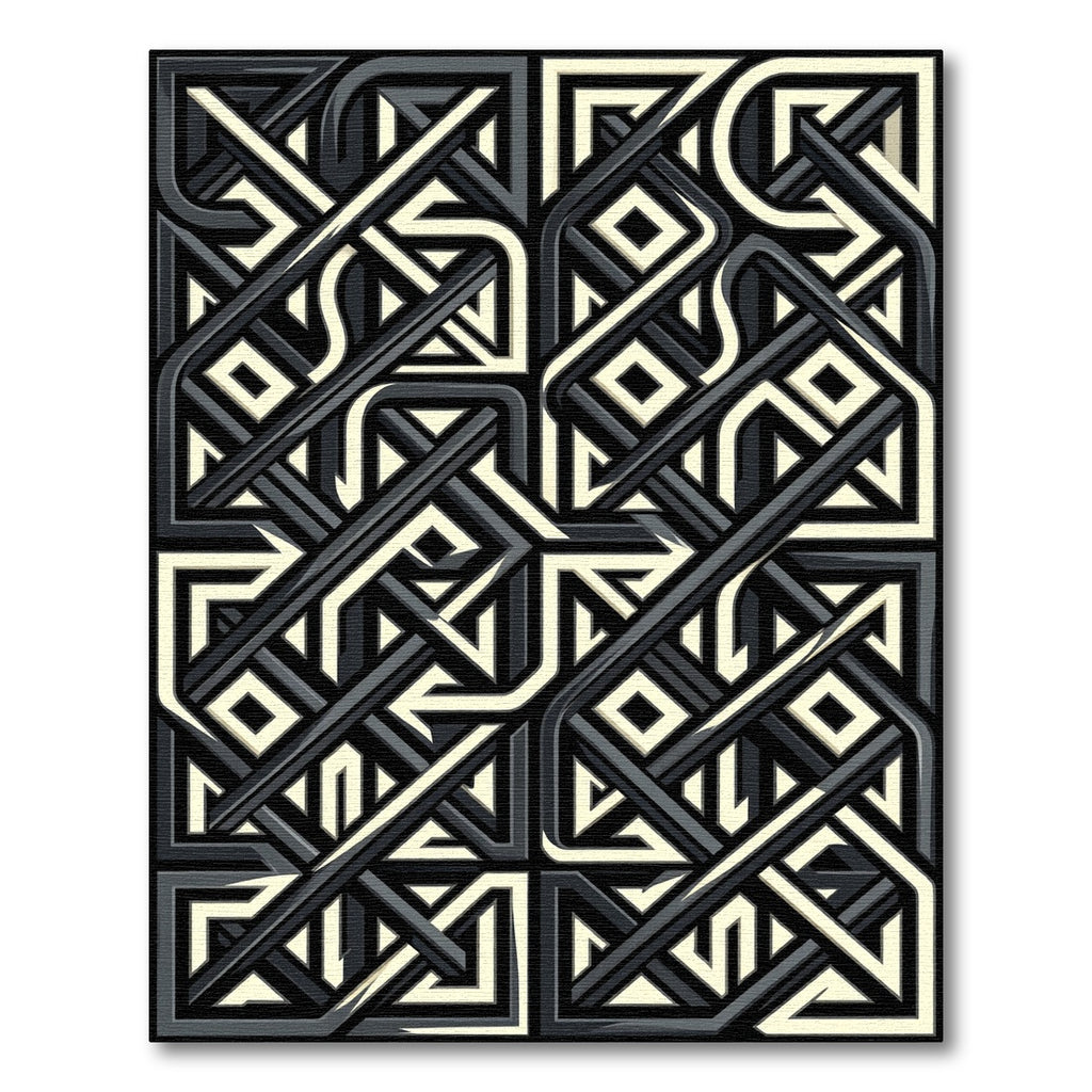 Monochrome Abstract Geometric Interlocking Line Rug