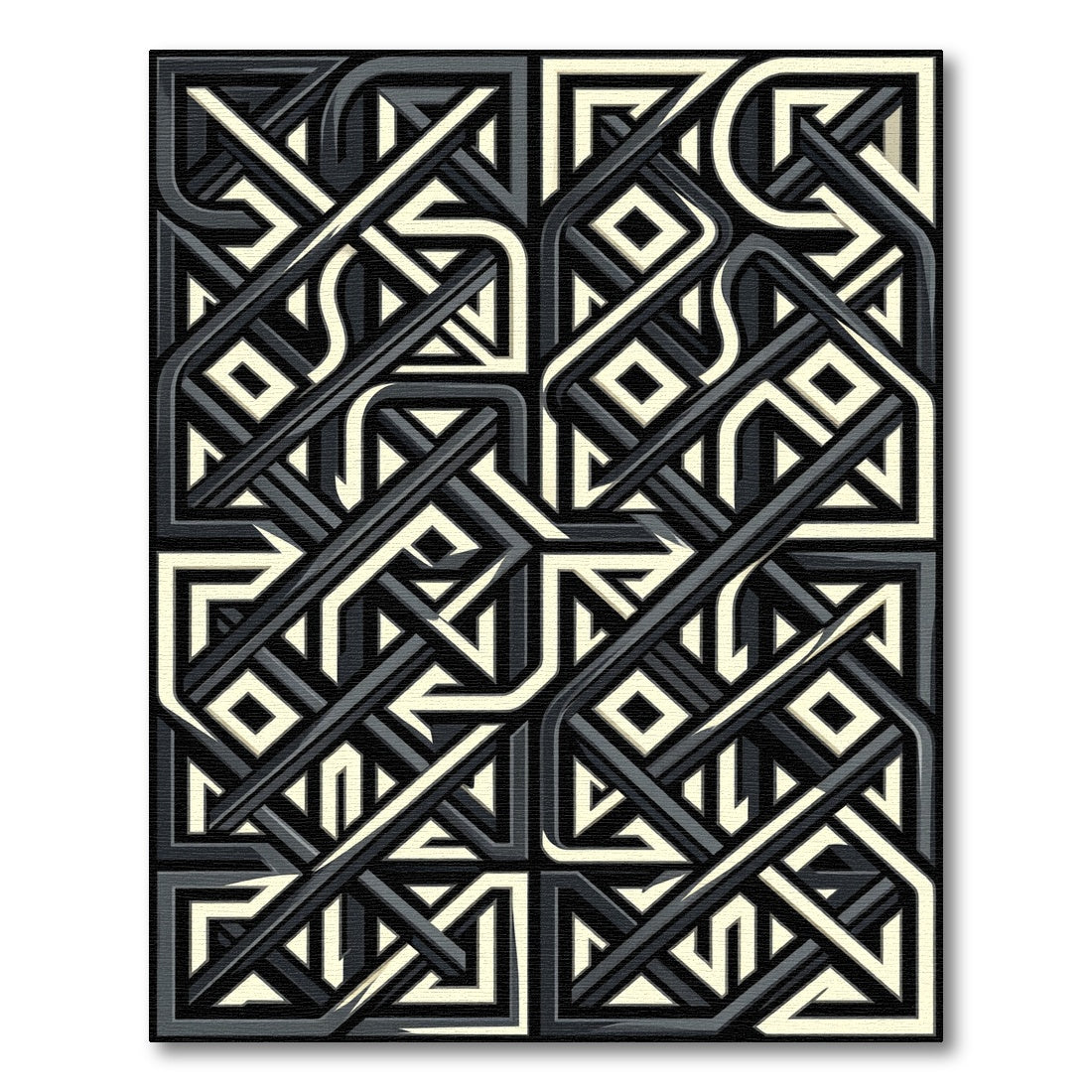 Monochrome Abstract Geometric Interlocking Line Rug