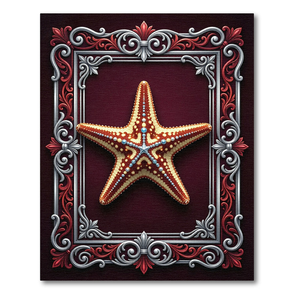 Ornate Deep Burgundy Starfish Frame Rug