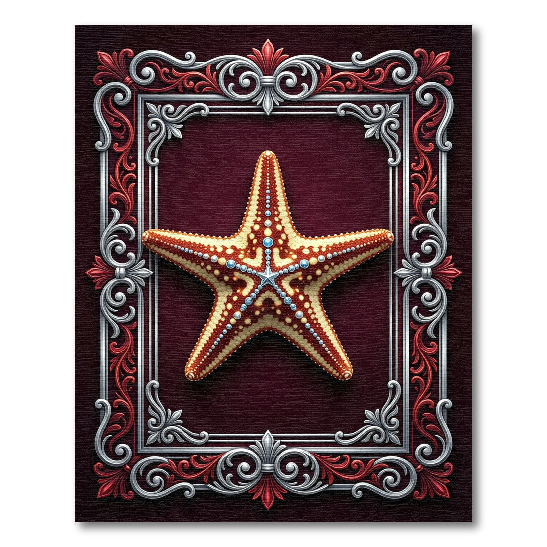 Ornate Deep Burgundy Starfish Frame Rug