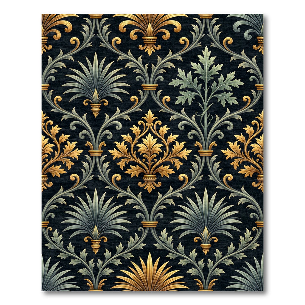 Regal Gold and Emerald Baroque Damask Rug