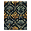 Regal Gold and Emerald Baroque Damask Rug