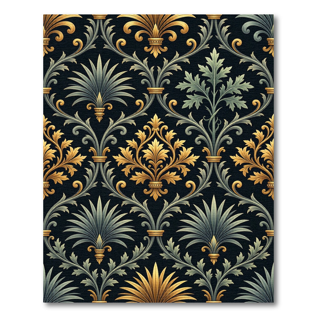 Regal Gold and Emerald Baroque Damask Rug
