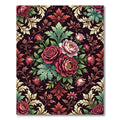 Dark Crimson Floral Baroque Botanical Rug