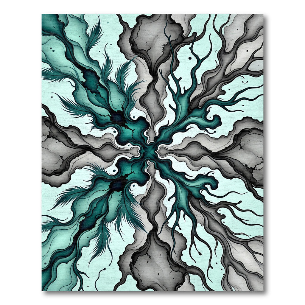 Teal Black Organic Swirl Cloud Rug