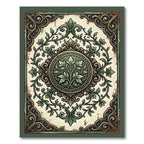 Elegant Sage Ornate Damask Medallion Rug