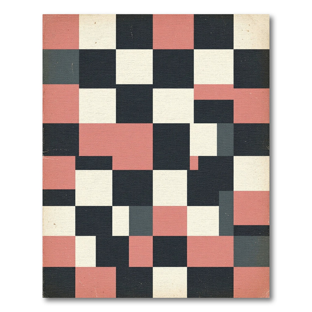 Modern Dusty Pink Charcoal Grid Rug