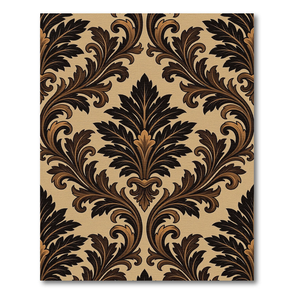 Ornate Acanthus Scrollwork Brown Rug