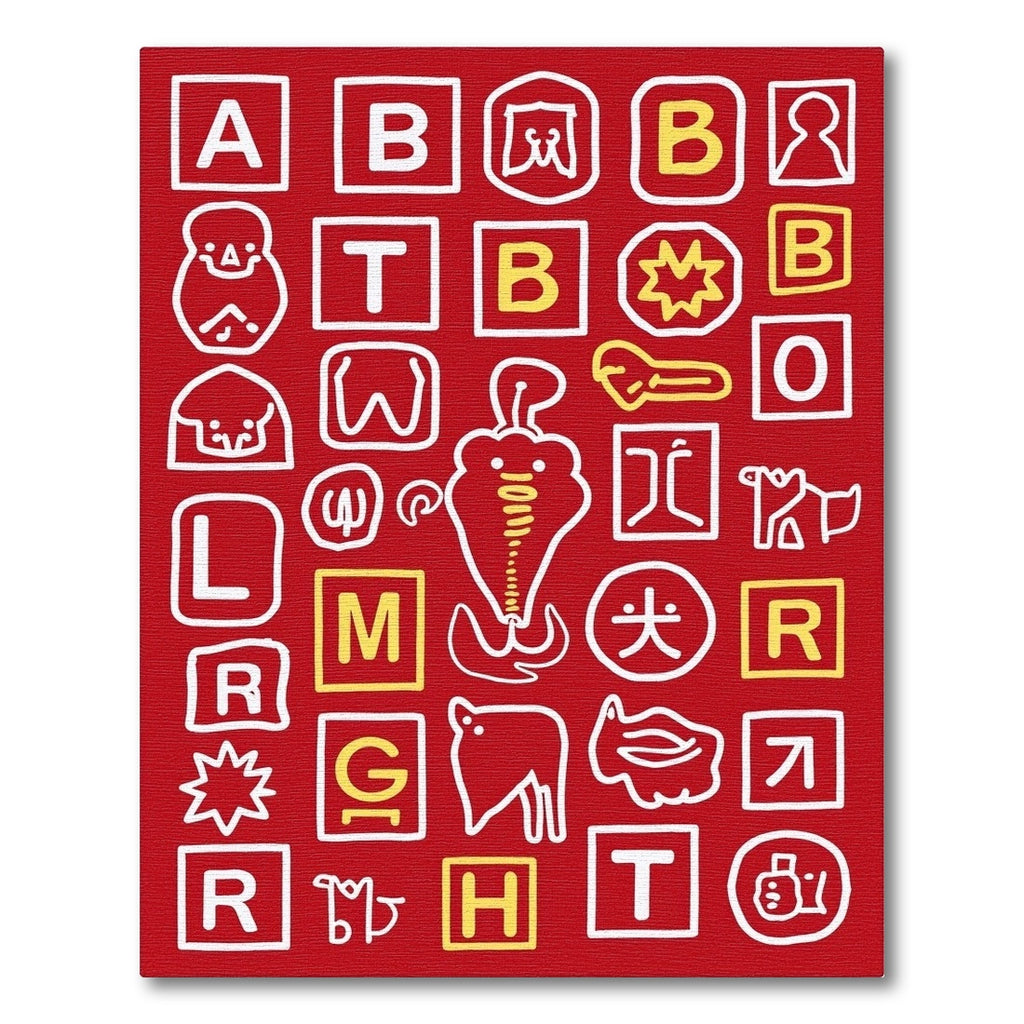 Red Whimsical Alphabet Animals Composition Rug