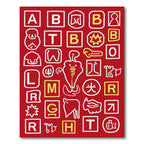 Red Whimsical Alphabet Animals Composition Rug