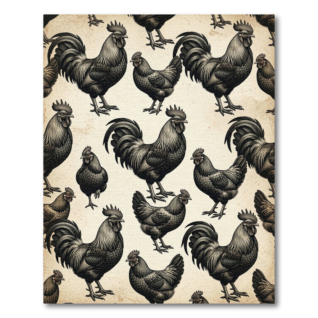 Monochrome Black Rooster Farmhouse Illustration Rug