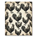 Monochrome Black Rooster Farmhouse Illustration Rug