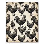 Monochrome Black Rooster Farmhouse Illustration Rug
