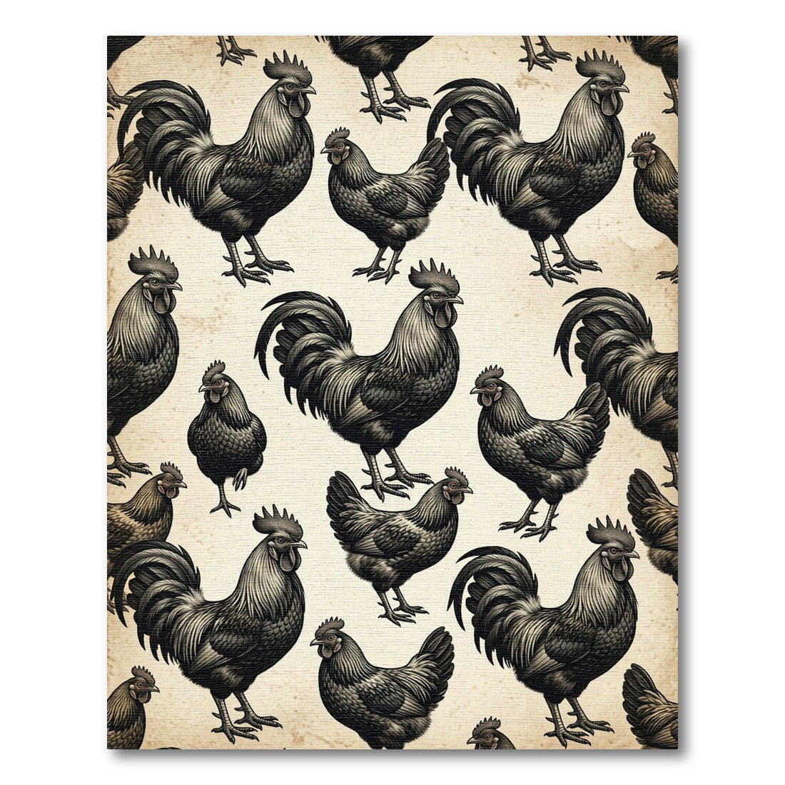 Monochrome Black Rooster Farmhouse Illustration Rug