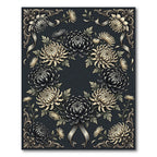 Elegant Monochrome Chrysanthemum Floral Wreath Rug