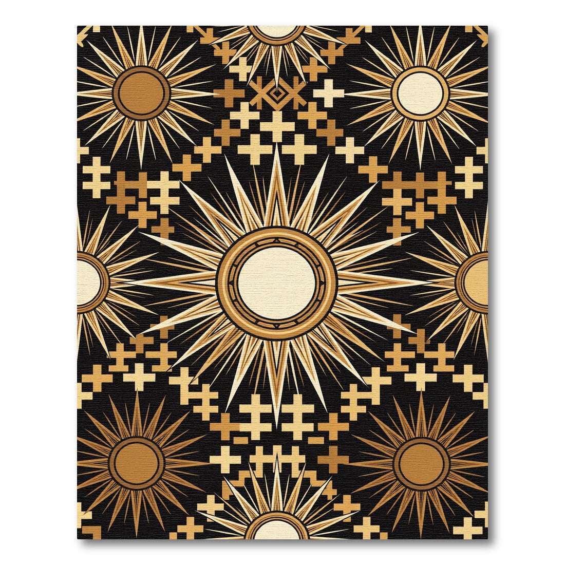 Celestial Gold Sunburst Geometric Emblem Rug