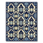 Elegant Navy Gold Lantern Geometric Tile Rug
