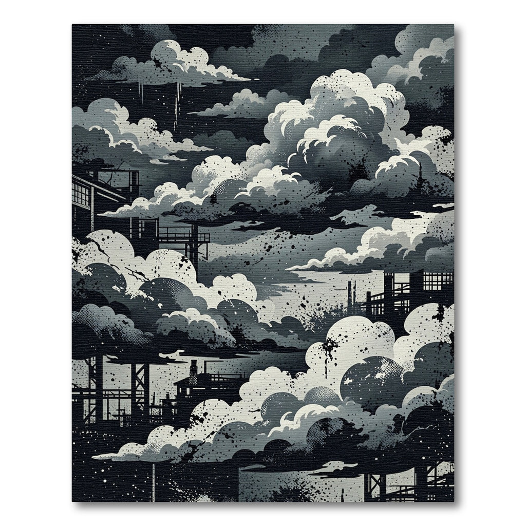 Industrial Cloudscape Monochrome Abstract Art Rug