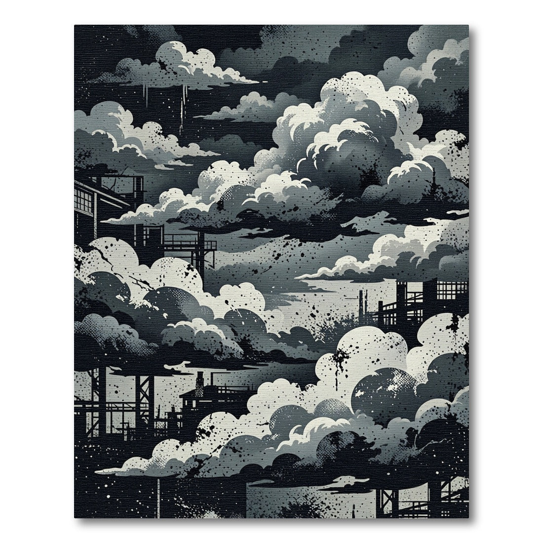 Industrial Cloudscape Monochrome Abstract Art Rug