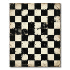Distressed Black White Chessboard Splatter Rug