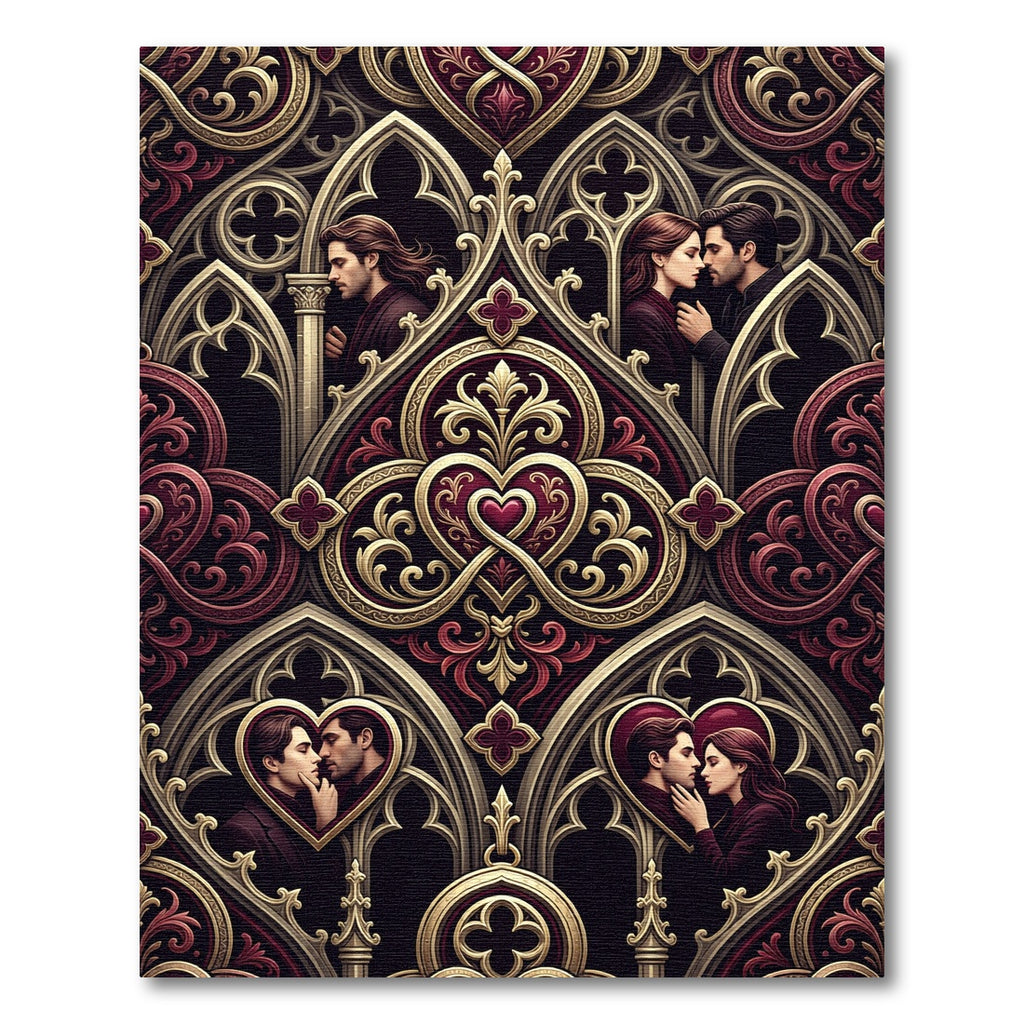 Gothic Romantic Crimson Gold Intricate Hearts Rug