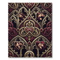 Gothic Romantic Crimson Gold Intricate Hearts Rug