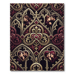 Gothic Romantic Crimson Gold Intricate Hearts Rug