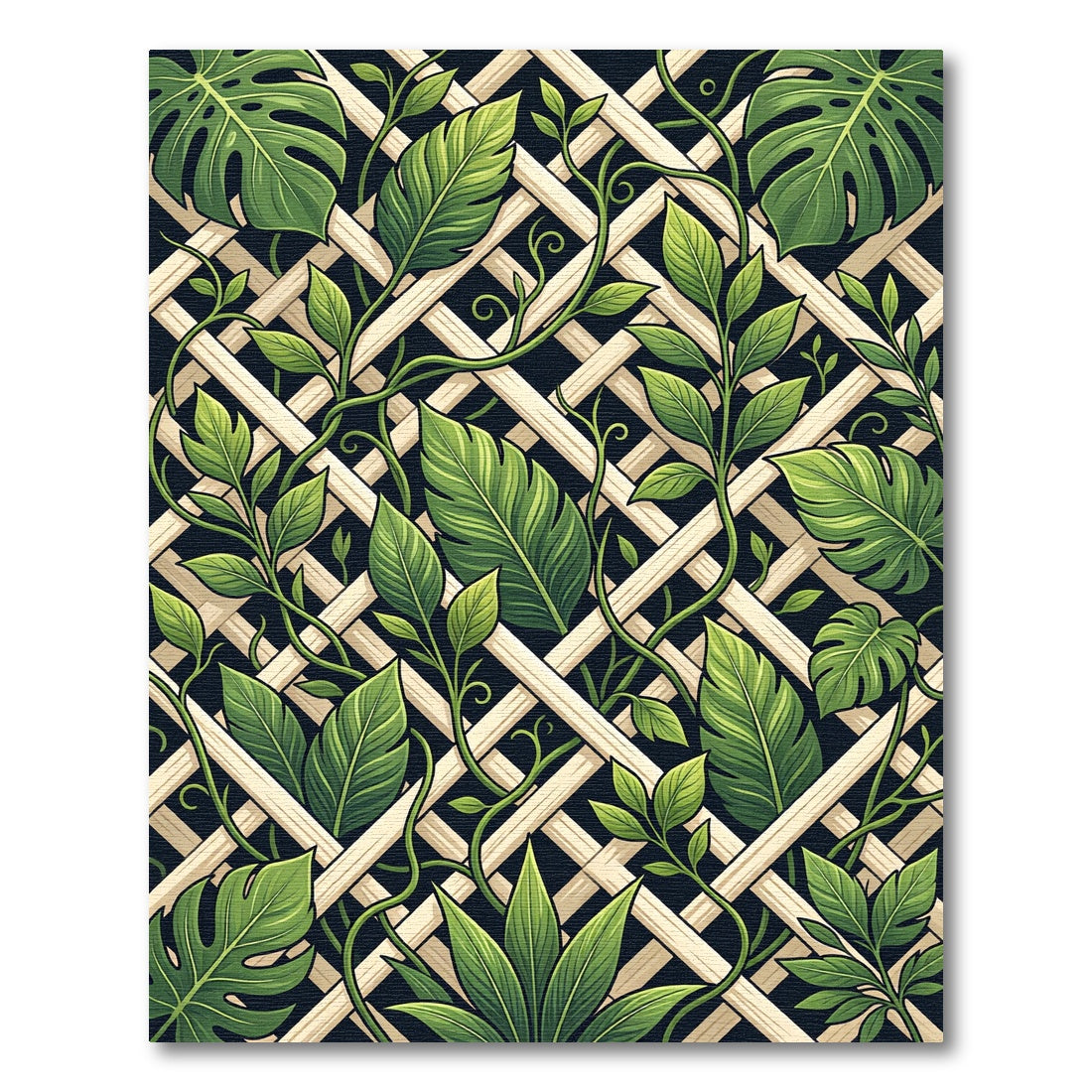 Lush Green Tropical Foliage Lattice Rug