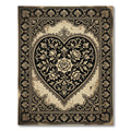 Ornate Monochrome Black Floral Heart Rug