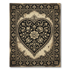 Ornate Monochrome Black Floral Heart Rug