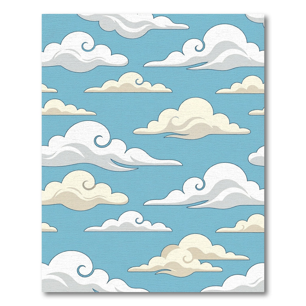 Whimsical Sky Blue Cloud Swirls Rug