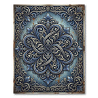 Ornate Blue Silver Victorian Scrollwork Rug