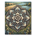 Earthy Blue Rose Floral Medallion Rug