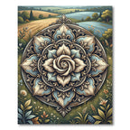 Earthy Blue Rose Floral Medallion Rug