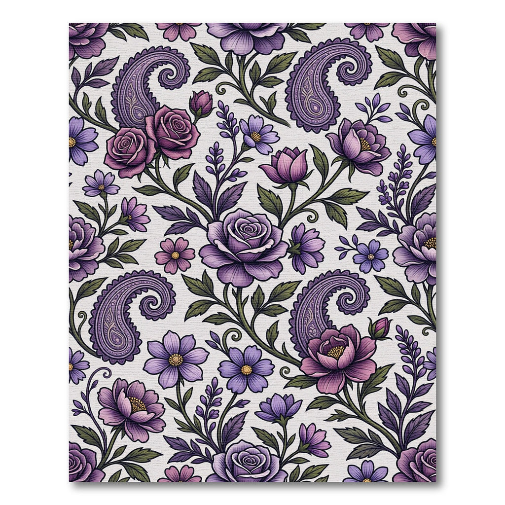 Purple Rose and Paisley Floral Garden Rug