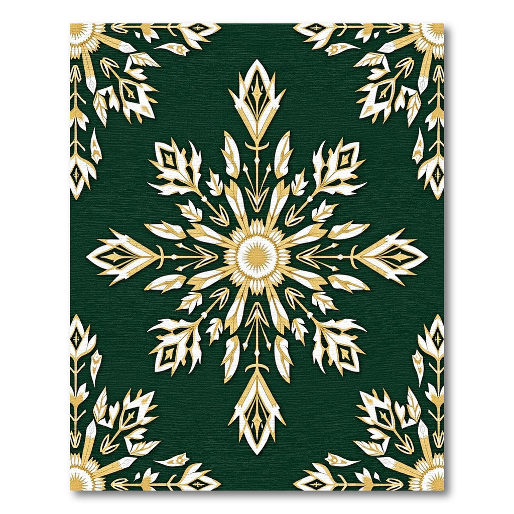 Emerald Green Golden Leaf Medallion Rug