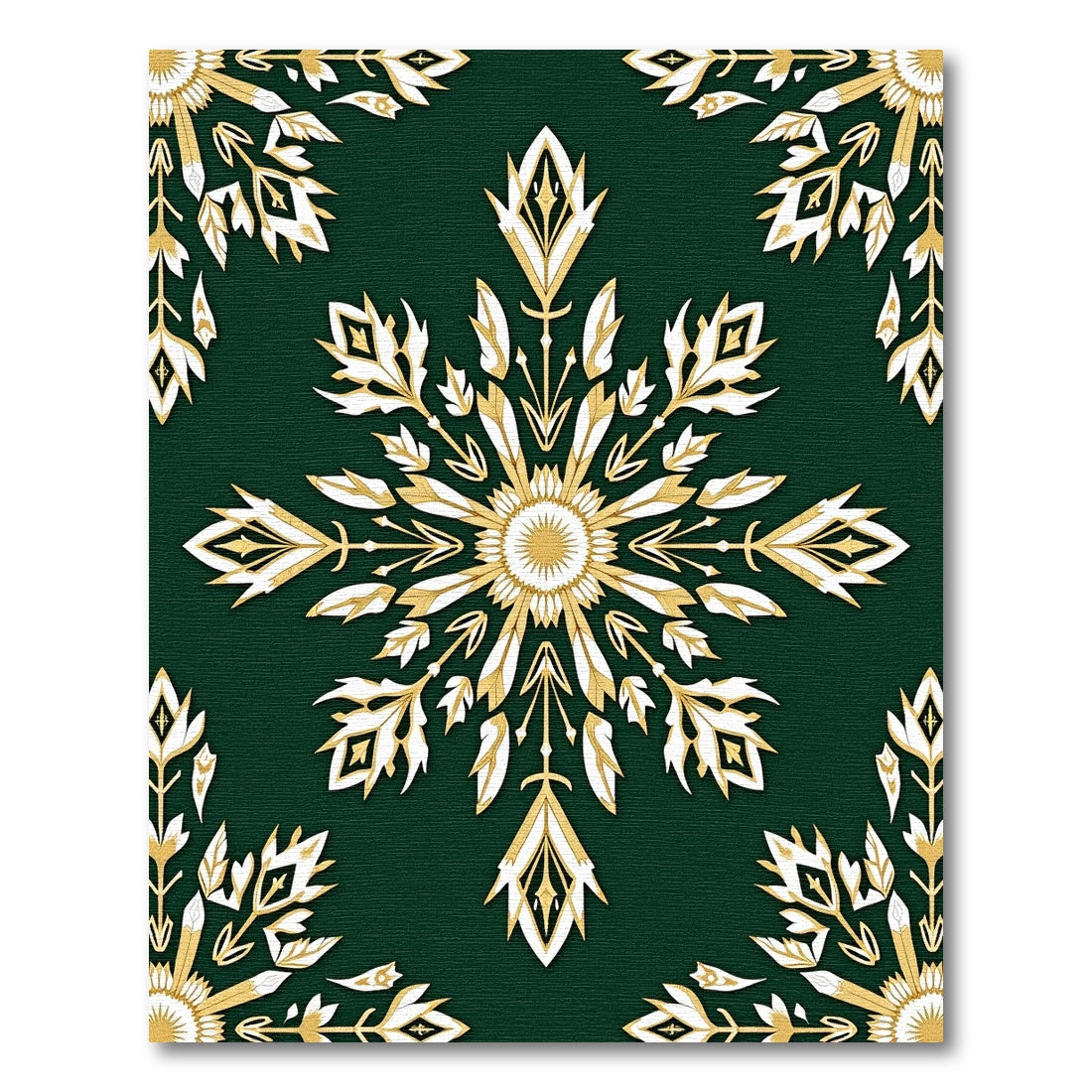 Emerald Green Golden Leaf Medallion Rug