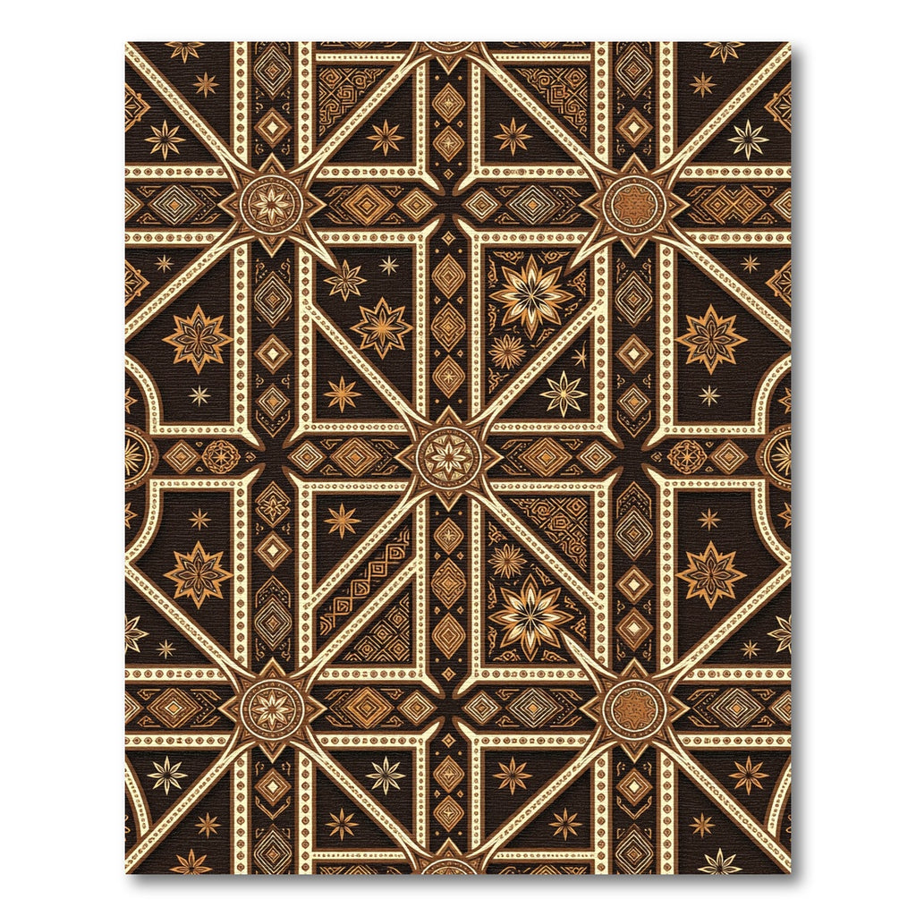 Ornate Brown Geometric Starburst Medallion Rug