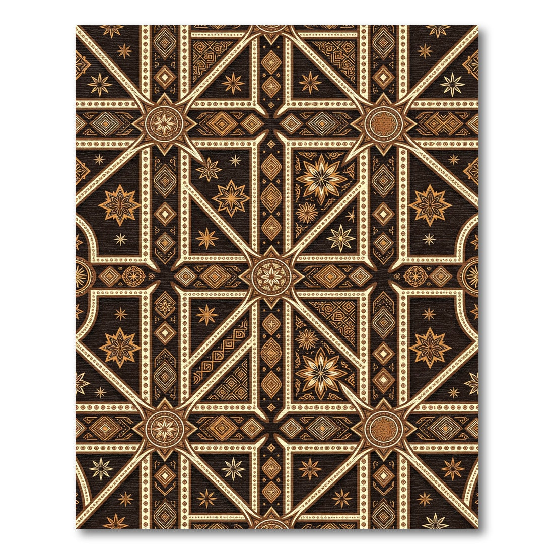Ornate Brown Geometric Starburst Medallion Rug
