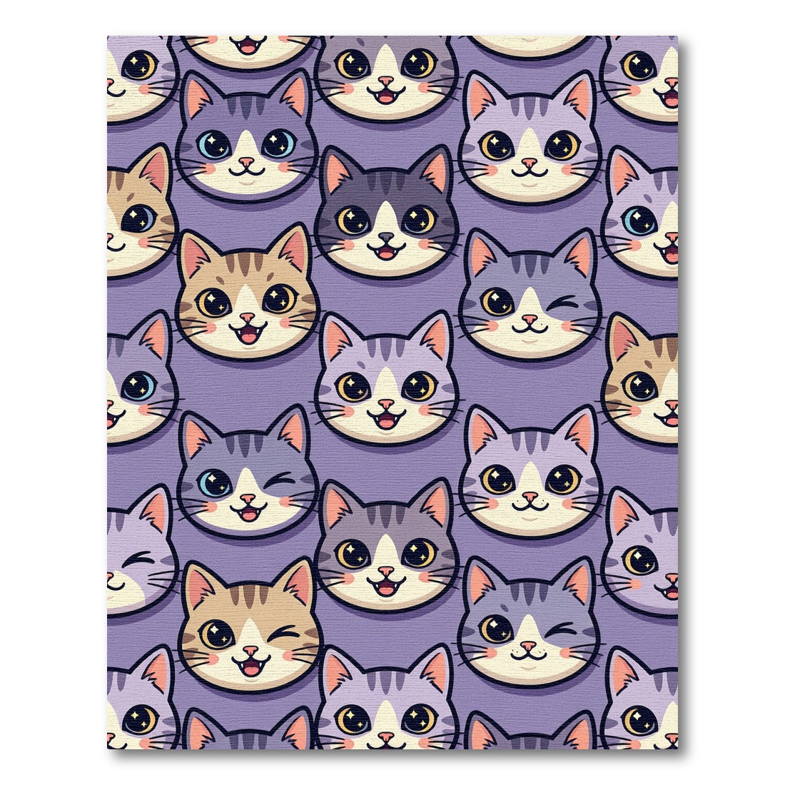 Cute Whimsical Pastel Purple Cat Faces Rug