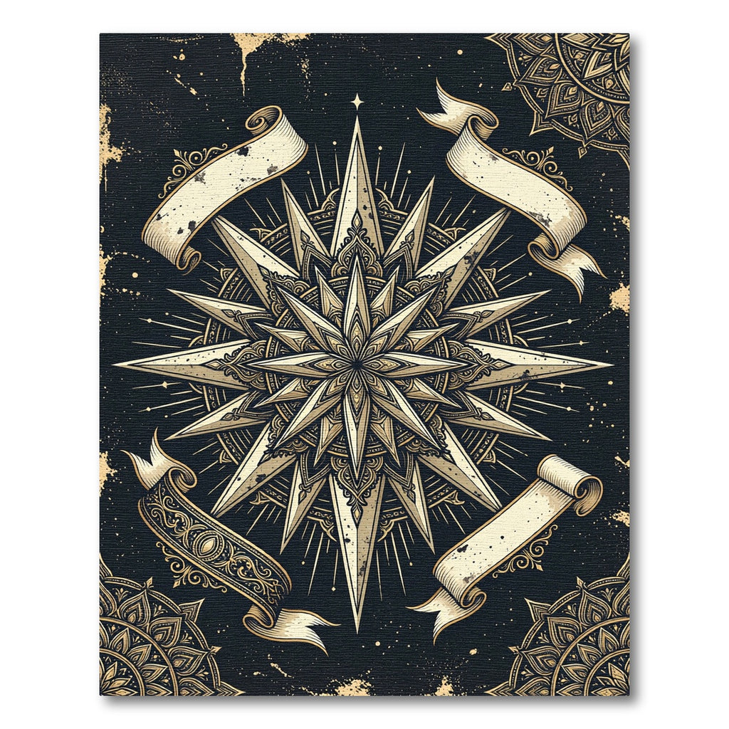 Gold Starburst Mandala With Ribbons Rug
