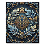 Ornate Gold Blue Acanthus Medallion Rug
