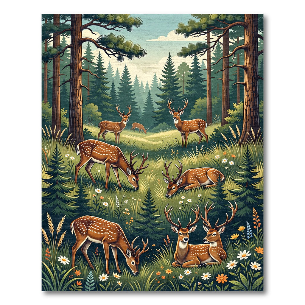 Enchanted Meadow Deer Forest Landscape Rug