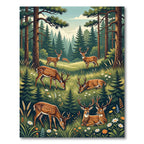 Enchanted Meadow Deer Forest Landscape Rug