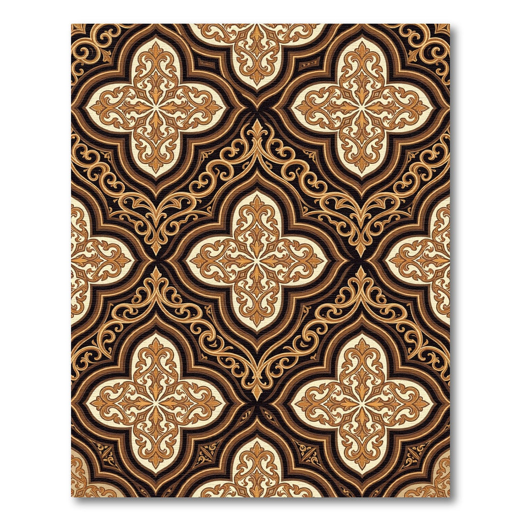 Ornate Gold Arabesque Damask Scroll Rug