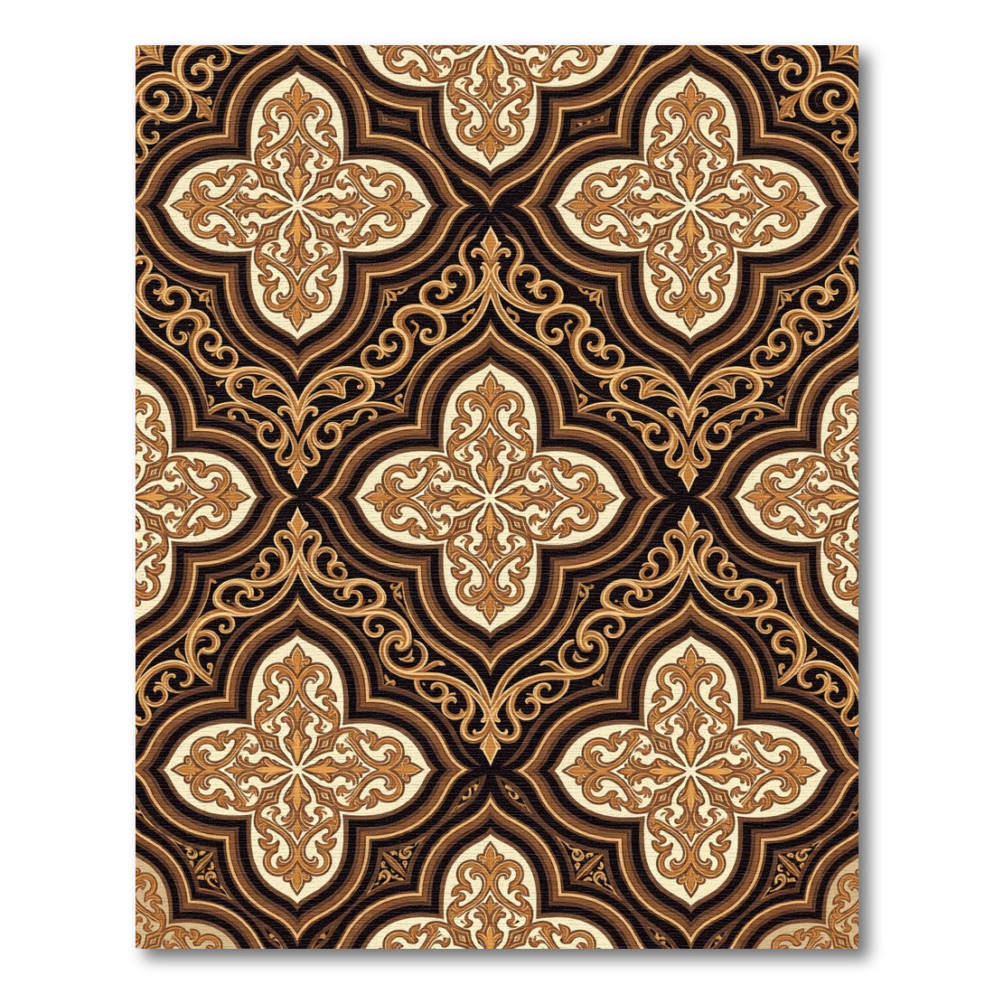 Ornate Gold Arabesque Damask Scroll Rug